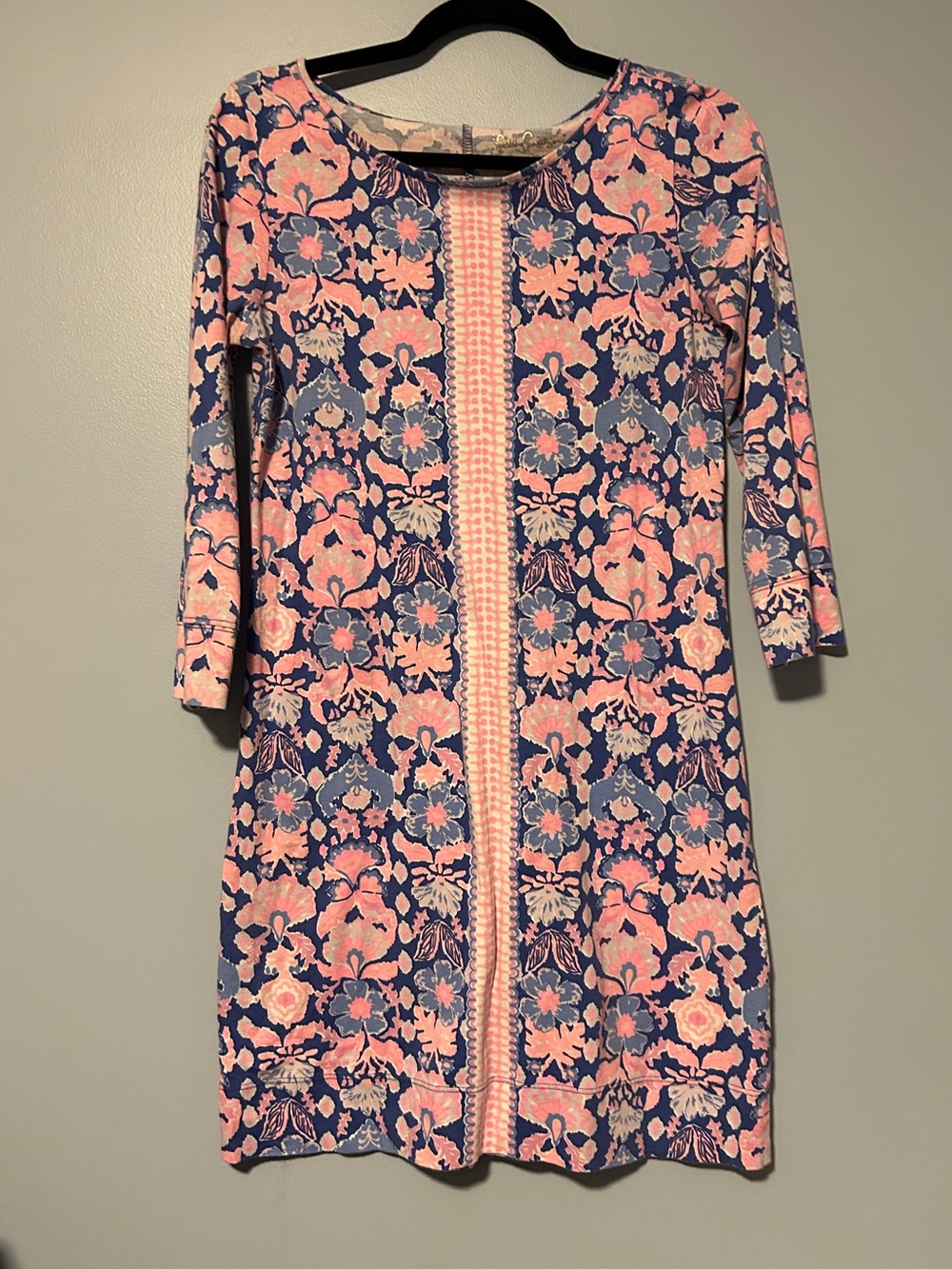 Lilly Pulitzer Pink and Navy Floral 3/4 Sleeve Shift Dress
